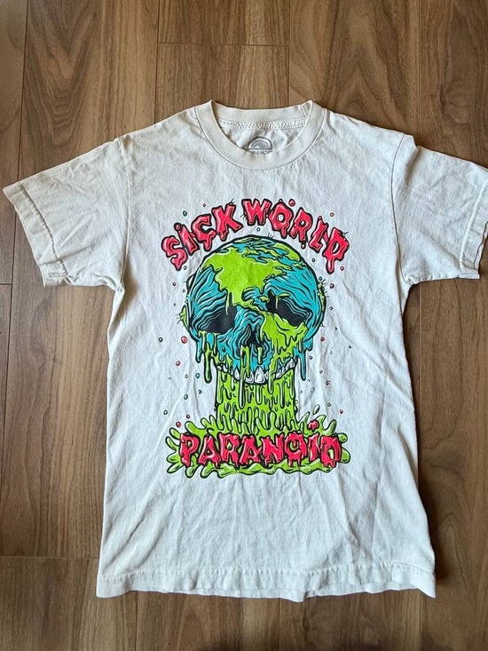 Paran Other - PARANOID Streetwear "Sick World" Skull Graphic T-Shirt Off White Mens Small